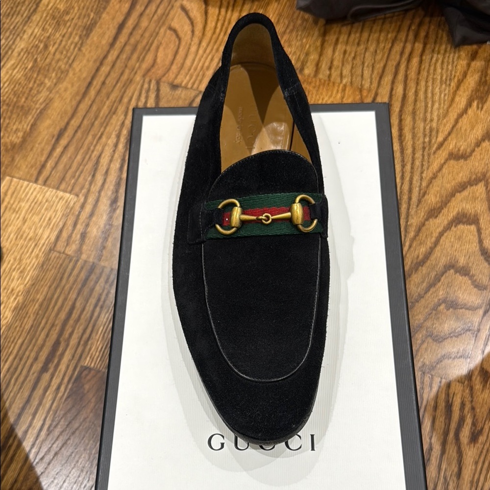 Gucci Black and Gold Loafers with Horsebit Detail